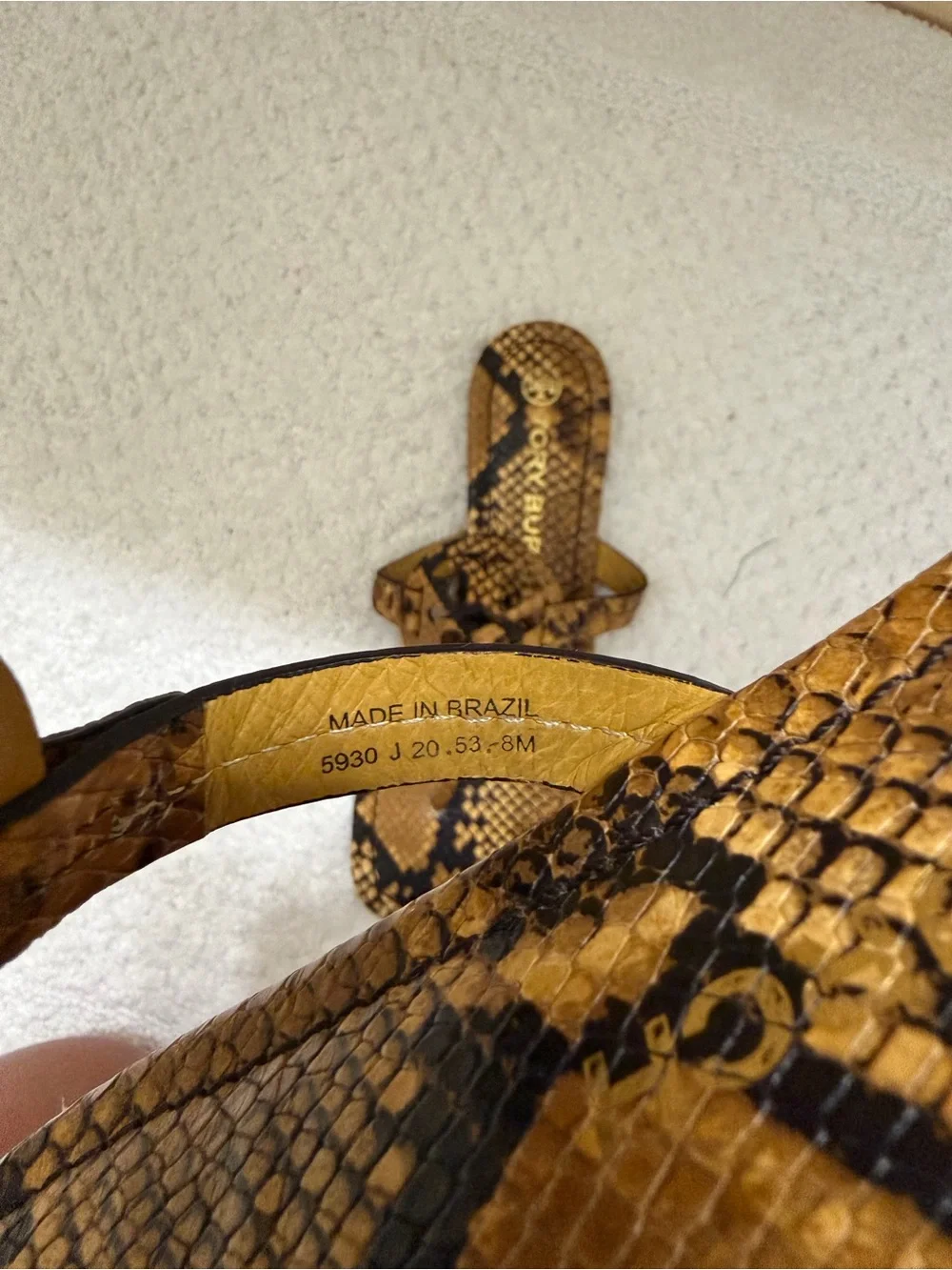 Tory Burch Snake-Stamped Miller Sandals in Tan and Black